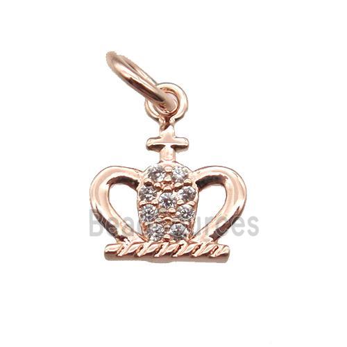 copper crown pendant paved zircon, rose gold