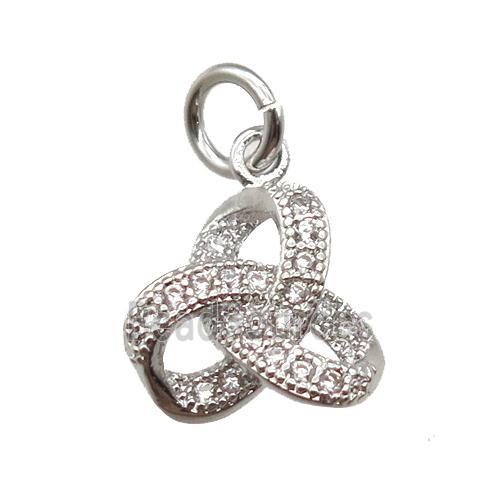 copper knot pendant paved zircon, platinum plated