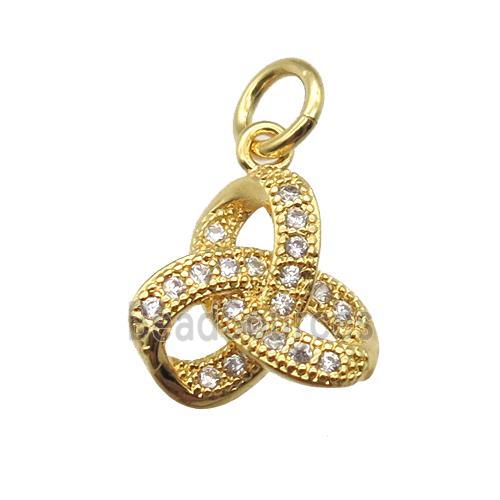 copper knot pendant paved zircon, gold plated