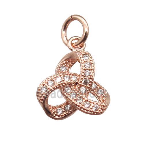 copper knot pendant paved zircon, rose gold