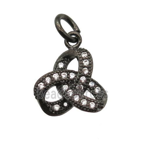 copper knot pendant paved zircon, black plated