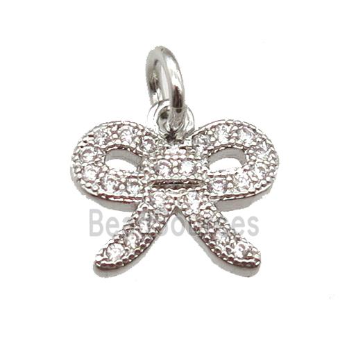 copper knot pendant paved zircon, platinum plated