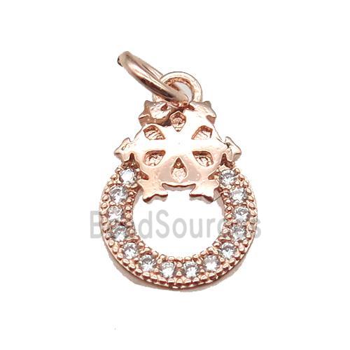 copper circle pendant paved zircon, rose gold