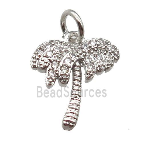 copper coconut-tree pendant paved zircon, platinum plated