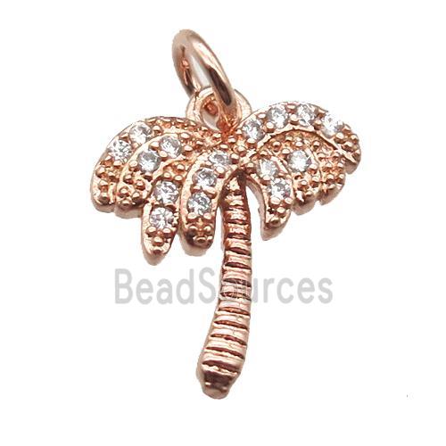 copper coconut-tree pendant paved zircon, rose gold