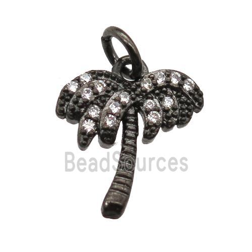 copper coconut-tree pendant paved zircon, black plated