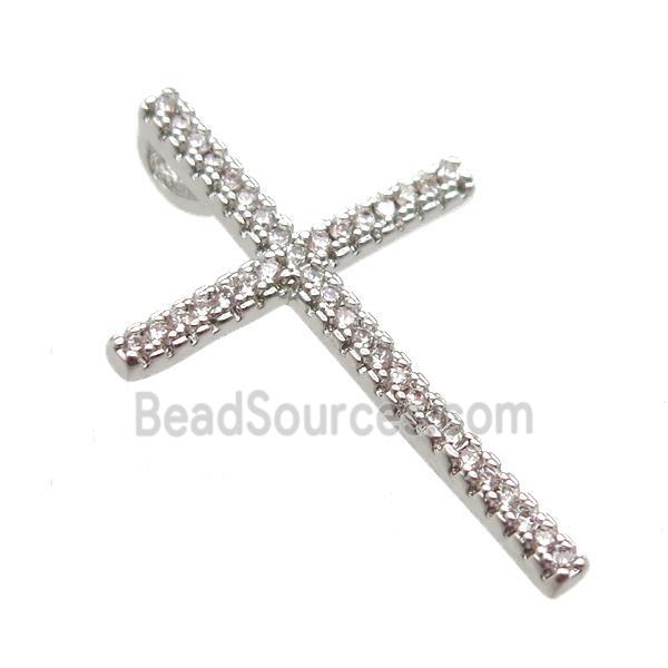 copper cross pendant paved zircon, platinum plated