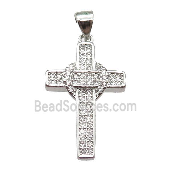 copper cross pendant paved zircon, platinum plated