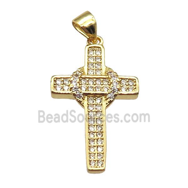 copper cross pendant paved zircon, gold plated