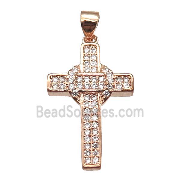 copper cross pendant paved zircon, rose gold