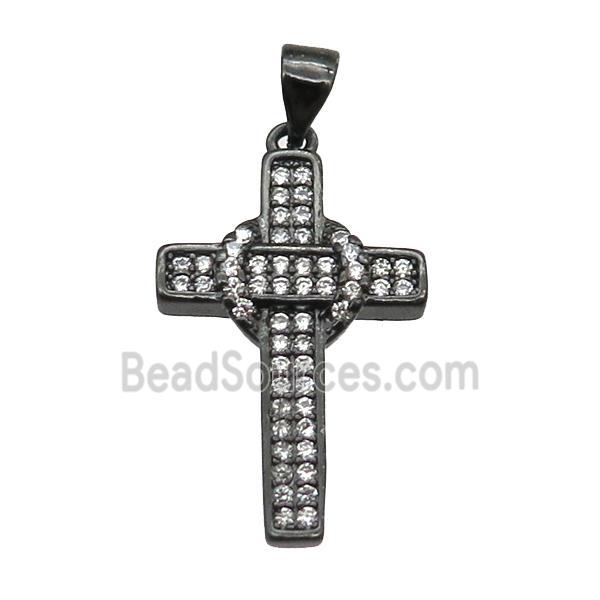 copper cross pendant paved zircon, black plated