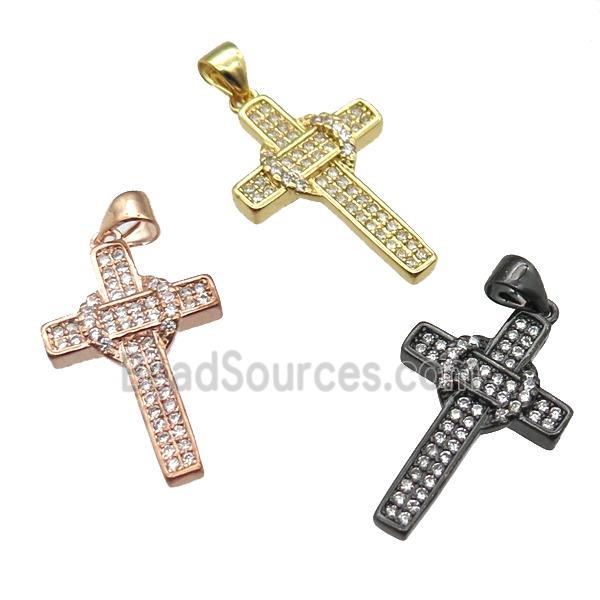 copper cross pendant paved zircon, mixed color