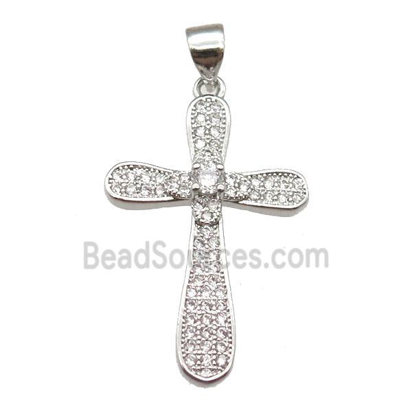 copper cross pendant paved zircon, platinum plated