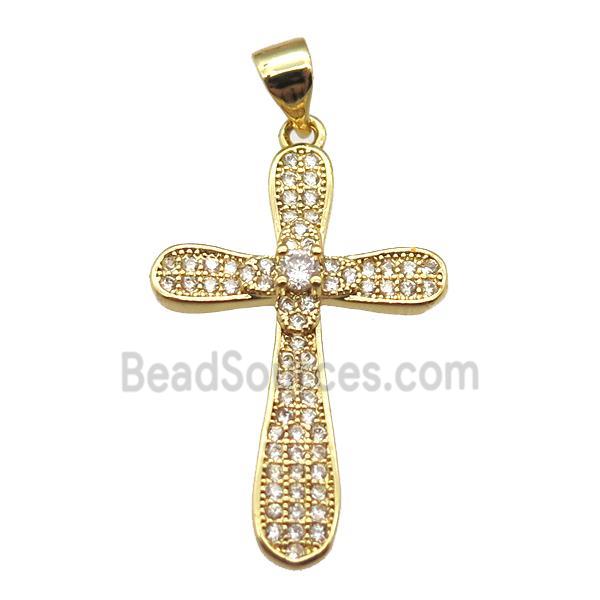 copper cross pendant paved zircon, gold plated