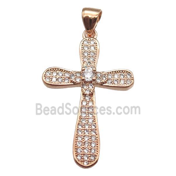 copper cross pendant paved zircon, rose gold