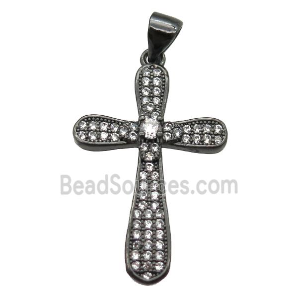 copper cross pendant paved zircon, black plated