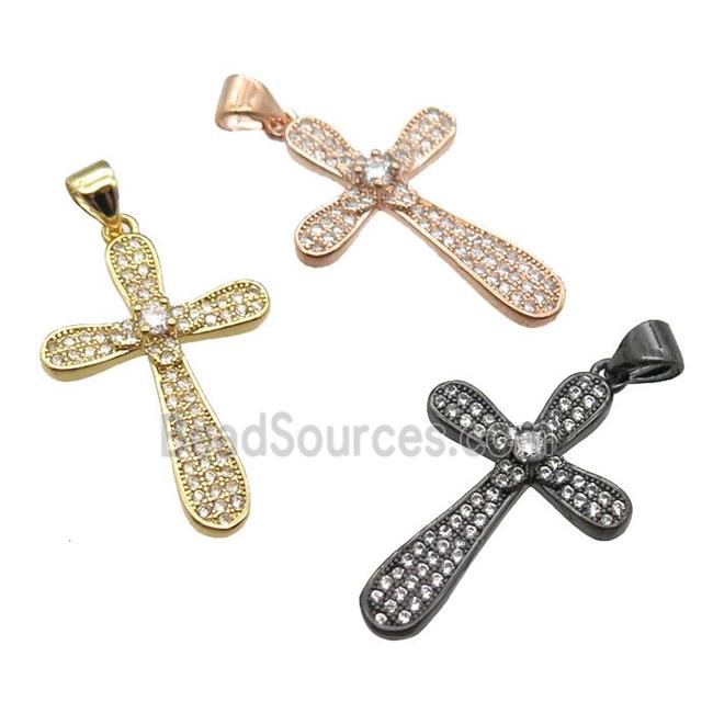 copper cross pendant paved zircon, mixed color