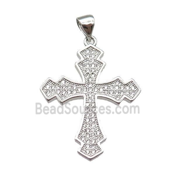 copper cross pendant paved zircon, platinum plated