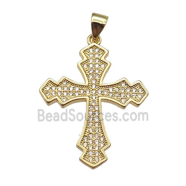 copper cross pendant paved zircon, gold plated