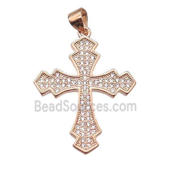 copper cross pendant paved zircon, rose gold