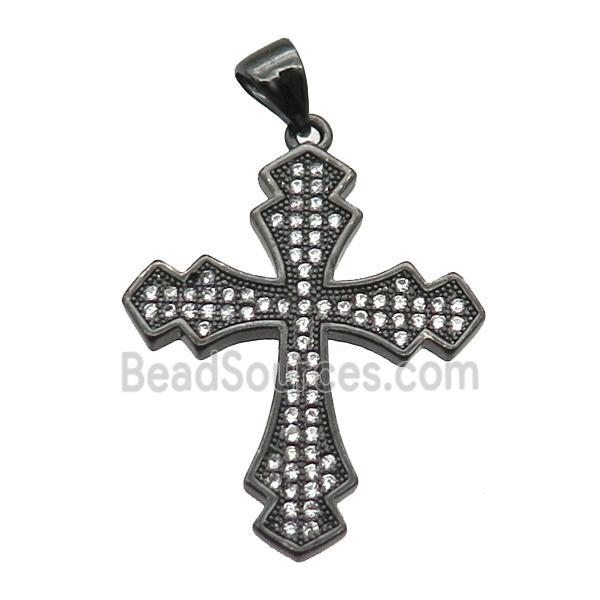 copper cross pendant paved zircon, black plated