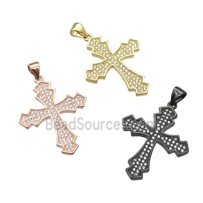 copper cross pendant paved zircon, black plated