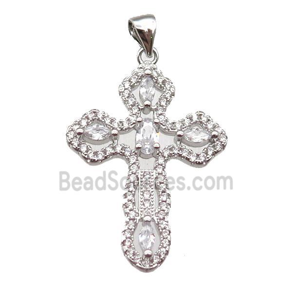 copper cross pendant paved zircon, platinum plated