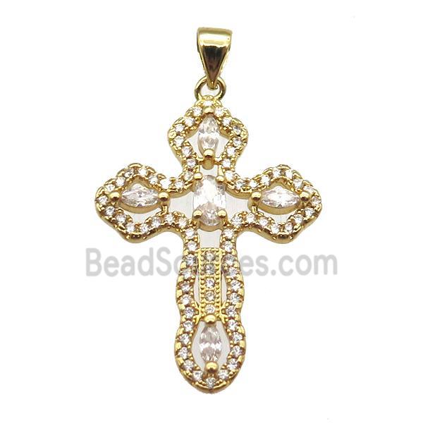 copper cross pendant paved zircon, gold plated