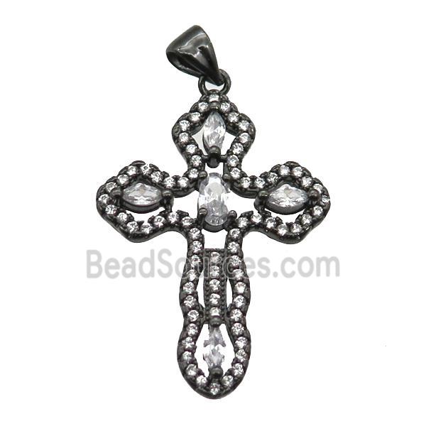 copper cross pendant paved zircon, black plated