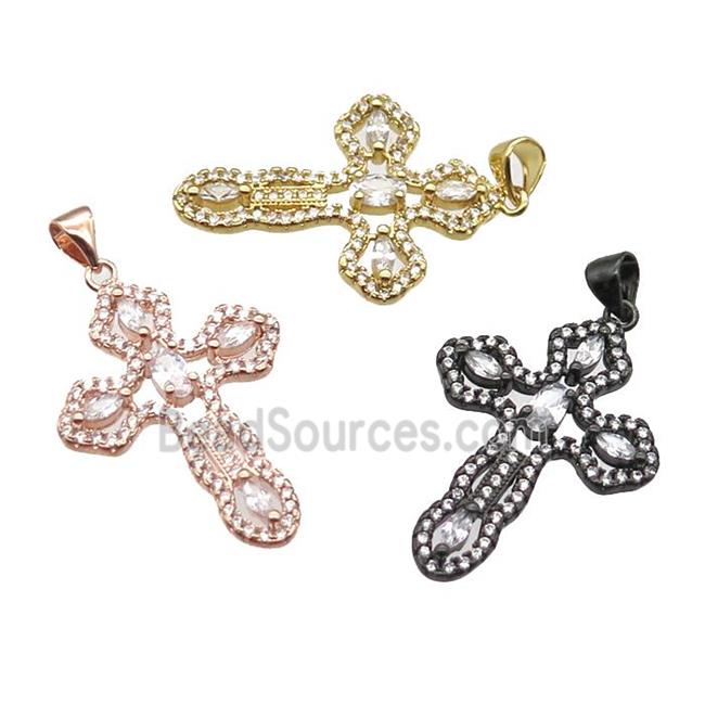 copper cross pendant paved zircon, mixed color