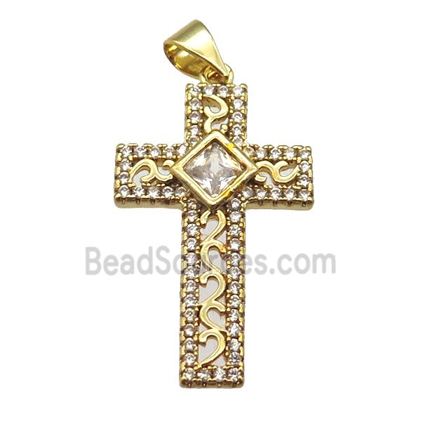 copper cross pendant paved zircon, gold plated