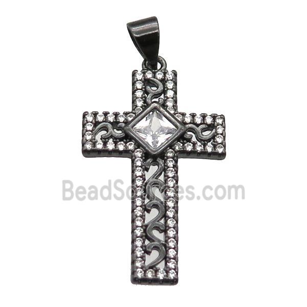 copper cross pendant paved zircon, black plated