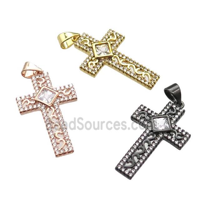 copper cross pendant paved zircon, mixed color