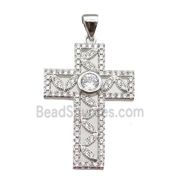 copper cross pendant paved zircon, platinum plated