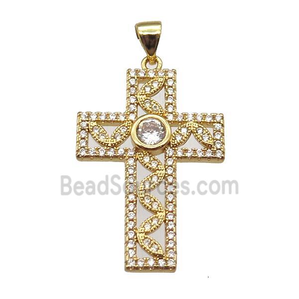 copper cross pendant paved zircon, gold plated