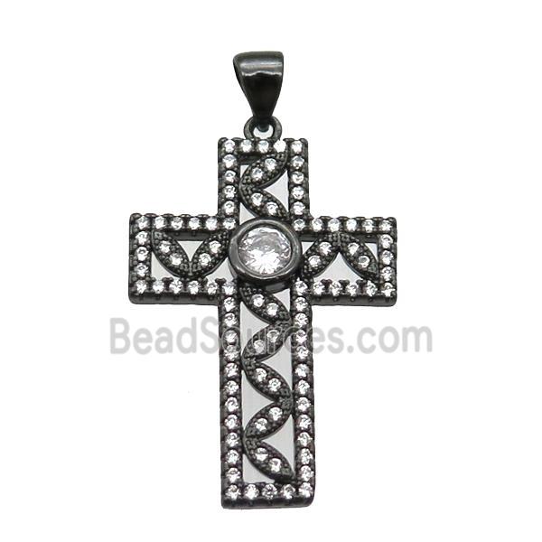 copper cross pendant paved zircon, black plated