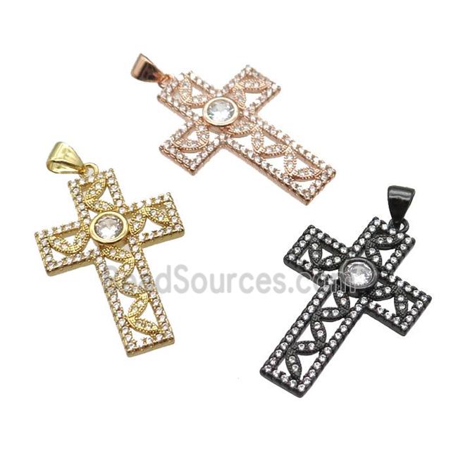 copper cross pendant paved zircon, mixed color