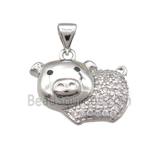 copper pig pendant paved zircon, platinum plated