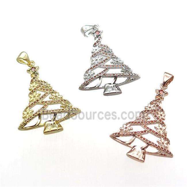 copper pendant paved zircon, Christmas Tree, mixed color