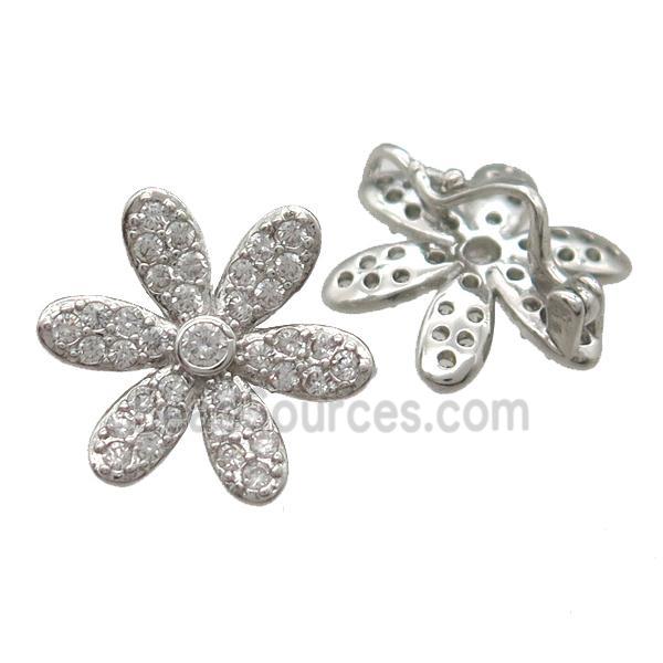 copper flower beads paved zircon, platinum plated