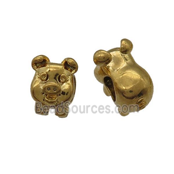 copper pig beads, large hole, gold plated