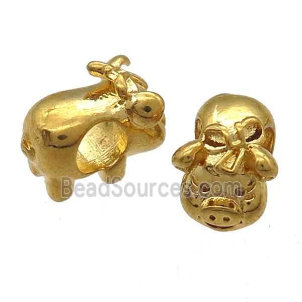 copper pig beads, large hole, gold plated