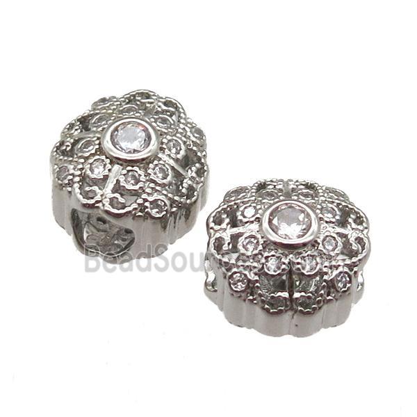 European Style copper beads paved zircon, platinum plated