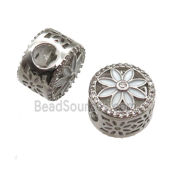 European Style copper beads paved zircon, platinum plated