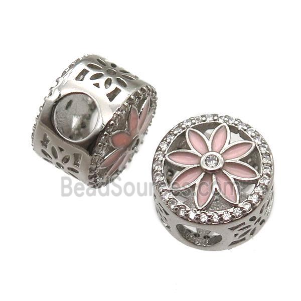 European Style copper beads paved zircon, platinum plated