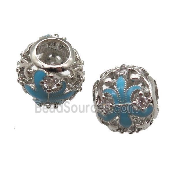 European Style copper barrel beads, Enameling, platinum plated