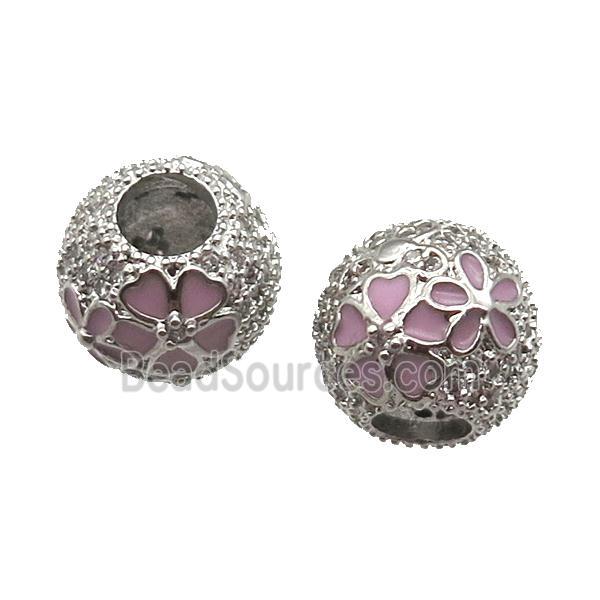 European Style copper round beads, Enameling, platinum plated