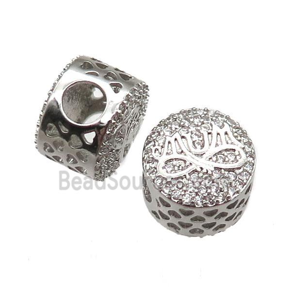 European Style copper beads paved zircon, platinum plated