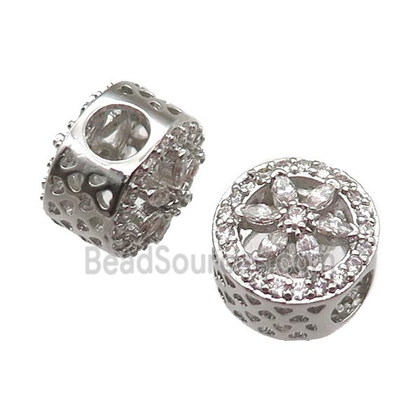 European Style copper beads paved zircon, platinum plated