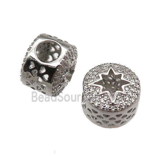 European Style copper beads paved zircon, platinum plated